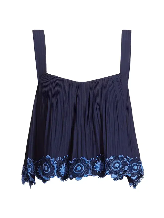 Ramy Brook Women's Elizabeth Pleated Floral Hem Top - Spring Navy