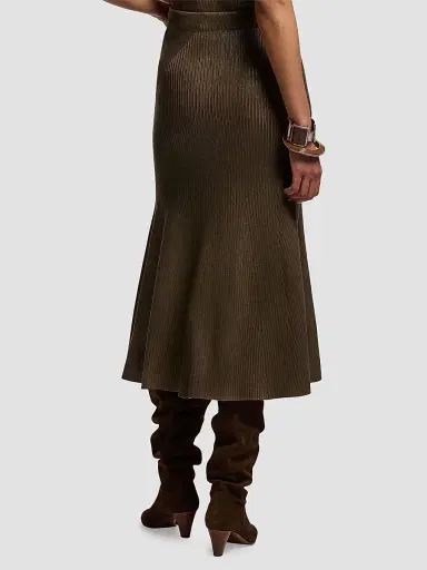 Ralph Lauren Collection Women's Adrianna Foiled Rib-Knit Sweater Skirt - Portobello | Thumbnail 4