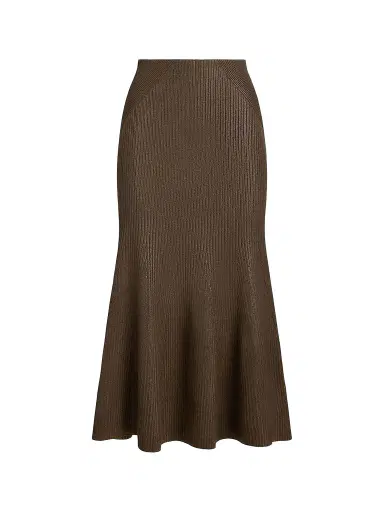 Ralph Lauren Collection Women's Adrianna Foiled Rib-Knit Sweater Skirt - Portobello | Thumbnail 1