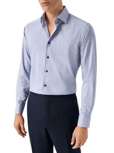 Eton Men's Striped Cotton-Blend Slim-Fit Shirt - Navy Blue - Size 17.5 | Thumbnail 3