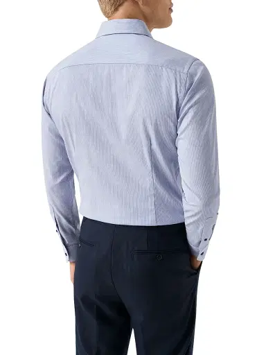 Eton Men's Striped Cotton-Blend Slim-Fit Shirt - Navy Blue - Size 17.5 | Thumbnail 4