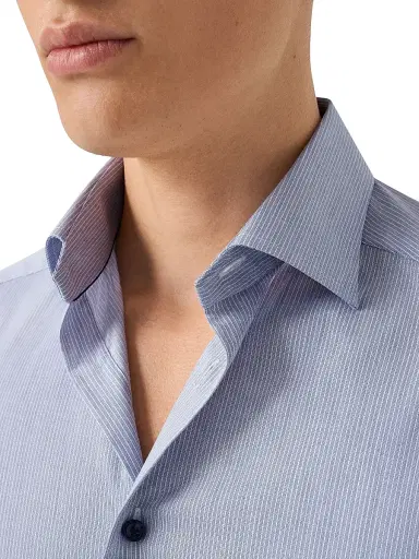 Eton Men's Striped Cotton-Blend Slim-Fit Shirt - Navy Blue - Size 17.5 | Thumbnail 5