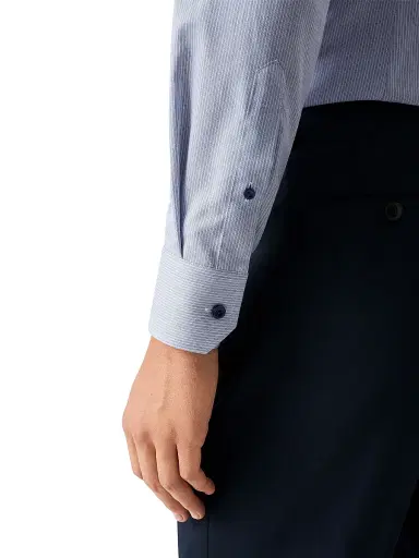 Eton Men's Striped Cotton-Blend Slim-Fit Shirt - Navy Blue - Size 17.5 | Thumbnail 6