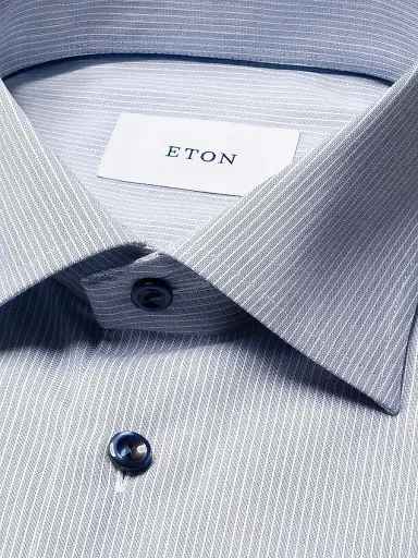 Eton Men's Striped Cotton-Blend Slim-Fit Shirt - Navy Blue - Size 17.5 | Thumbnail 7