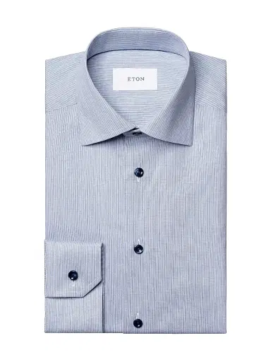 Eton Men's Striped Cotton-Blend Slim-Fit Shirt - Navy Blue - Size 17.5 | Thumbnail 1