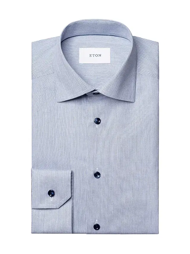 Eton Men's Striped Cotton-Blend Slim-Fit Shirt - Navy Blue