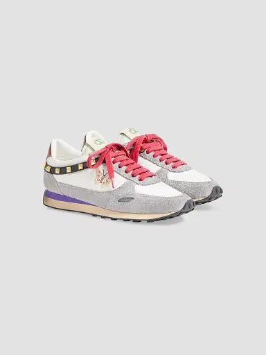 Valentino Garavani Women's Stud Up Sneaker in Split Leather and Nylon with Butterfly Embroidery - White Multicolor - Size 7.5 | Thumbnail 2