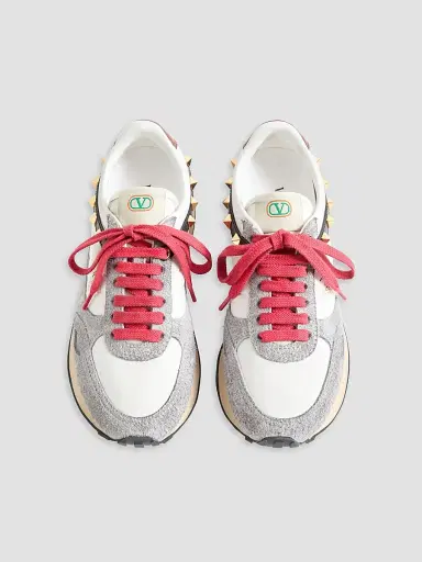 Valentino Garavani Women's Stud Up Sneaker in Split Leather and Nylon with Butterfly Embroidery - White Multicolor - Size 7.5 | Thumbnail 3