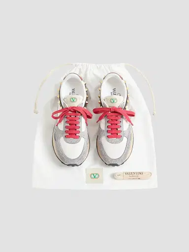Valentino Garavani Women's Stud Up Sneaker in Split Leather and Nylon with Butterfly Embroidery - White Multicolor - Size 7.5 | Thumbnail 5