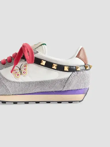Valentino Garavani Women's Stud Up Sneaker in Split Leather and Nylon with Butterfly Embroidery - White Multicolor - Size 7.5 | Thumbnail 7