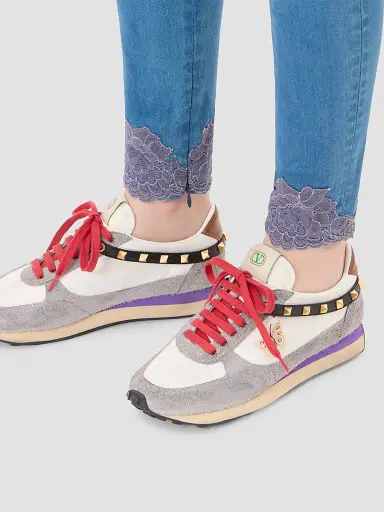 Valentino Garavani Women's Stud Up Sneaker in Split Leather and Nylon with Butterfly Embroidery - White Multicolor - Size 7.5 | Thumbnail 8