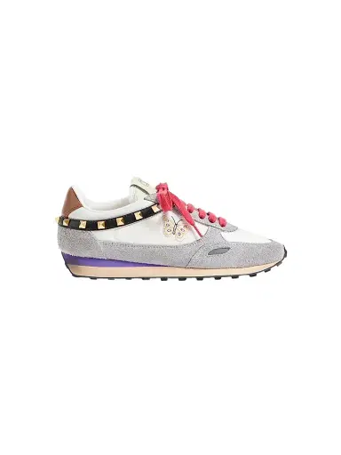 Valentino Garavani Women's Stud Up Sneaker in Split Leather and Nylon with Butterfly Embroidery - White Multicolor - Size 7.5 | Thumbnail 1