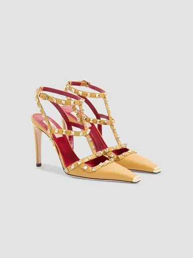 Valentino Garavani Women's Rockstud Kidskin 100MM Pumps - Ochre | Thumbnail 2