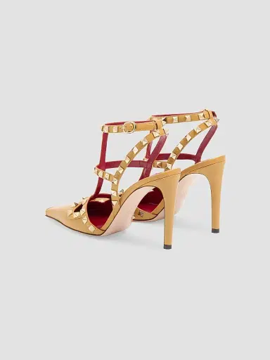 Valentino Garavani Women's Rockstud Kidskin 100MM Pumps - Ochre | Thumbnail 3