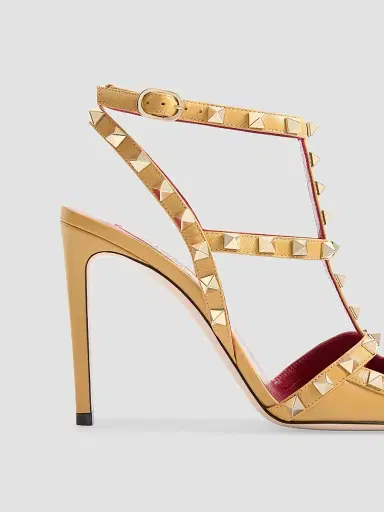 Valentino Garavani Women's Rockstud Kidskin 100MM Pumps - Ochre | Thumbnail 6
