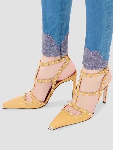 Valentino Garavani Women's Rockstud Kidskin 100MM Pumps - Ochre | Thumbnail 7