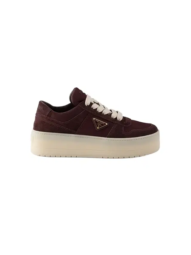 Prada Women's Downtown Bold Re-Nylon and Suede Sneakers - Dark Red