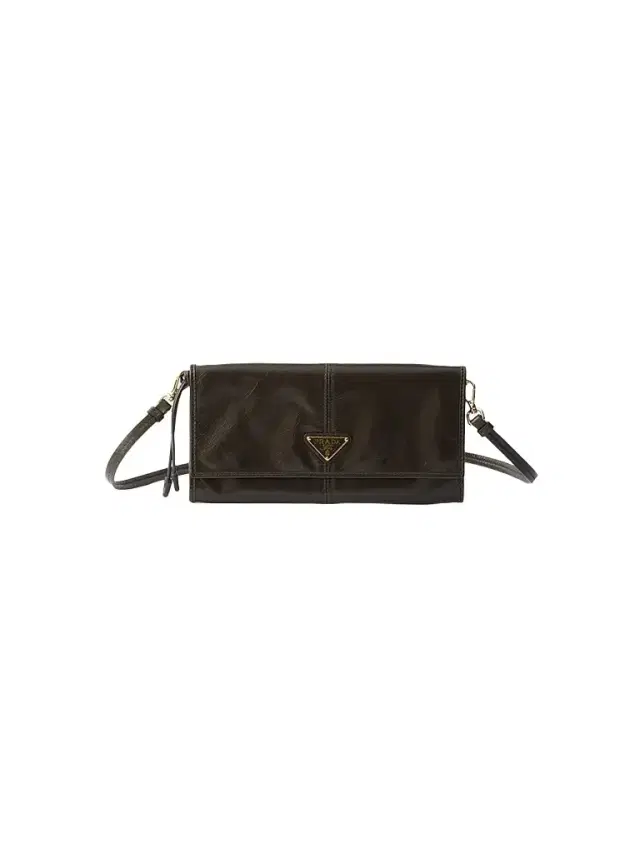 Prada Women's Leather Wallet with Shoulder Strap - Dark Green