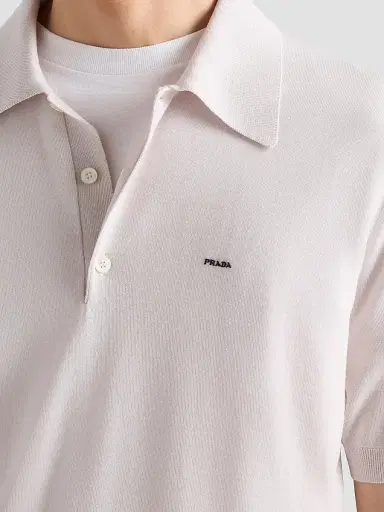 Prada Men's Superfine Wool Polo Shirt - Beige Khaki | Thumbnail 6