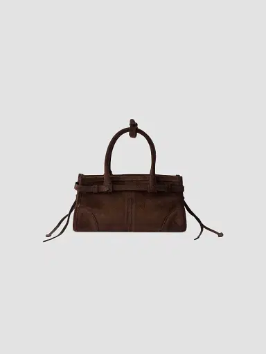 Prada Women's Bonnie Suede Top Handle Bag - Dark Brown | Thumbnail 3