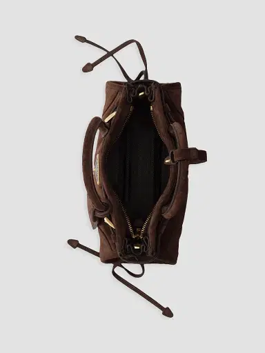 Prada Women's Bonnie Suede Top Handle Bag - Dark Brown | Thumbnail 4