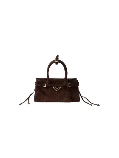 Prada Women's Bonnie Suede Top Handle Bag - Dark Brown | Thumbnail 1