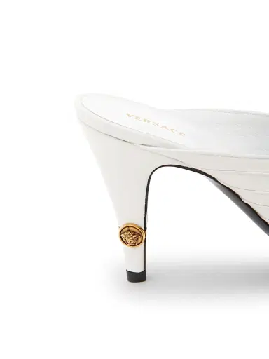 Versace Women's Medusa 90MM Leather Mules - White Gold | Thumbnail 4 Versace Women's Medusa 90MM Leather Mules - White Gold | Thumbnail 4