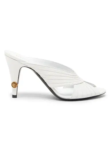 Versace Women's Medusa 90MM Leather Mules - White Gold | Thumbnail 1 Versace Women's Medusa 90MM Leather Mules - White Gold | Thumbnail 1
