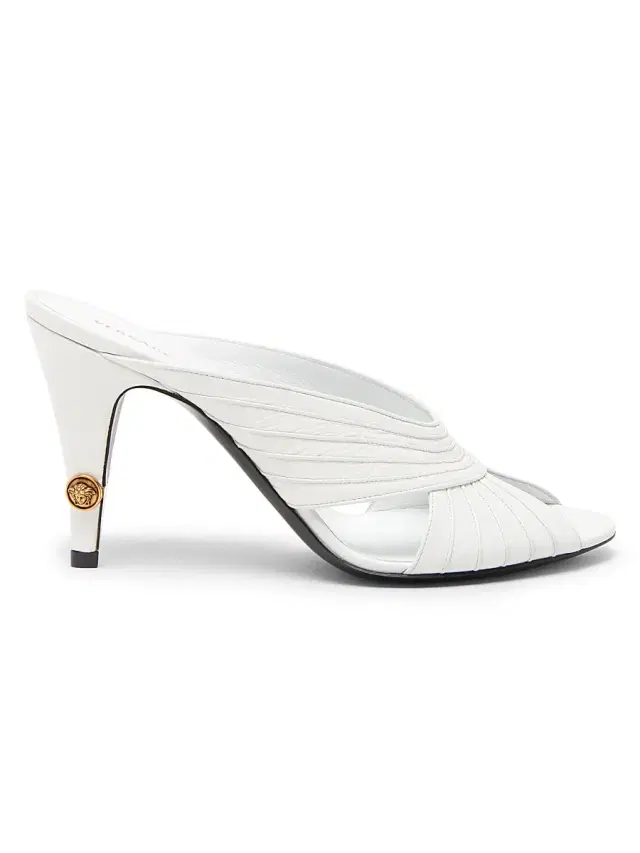 Versace Women's Medusa 90MM Leather Mules - White Gold