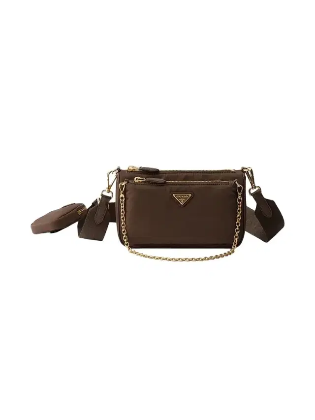 Women's Re-Nylon and Saffiano Leather Mini Shoulder Bag - Dark Brown Women's Re-Nylon and Saffiano Leather Mini Shoulder Bag - Dark Brown