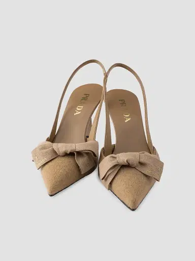 Prada Women's Fabric Slingback Pumps - Brown - Size 12 | Thumbnail 4