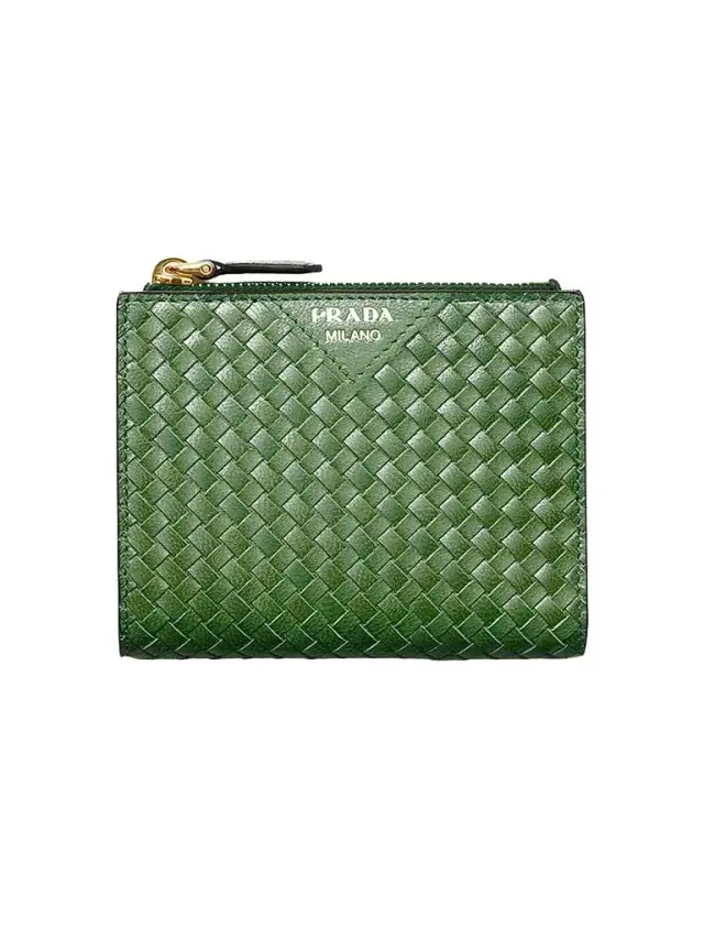 Women's Woven Madras Leather Wallet - Green Women's Woven Madras Leather Wallet - Green