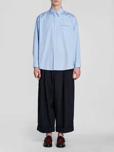 Marni Men's Logo Cotton Poplin Shirt - Light Blue | Thumbnail 2 Marni Men's Logo Cotton Poplin Shirt - Light Blue | Thumbnail 2