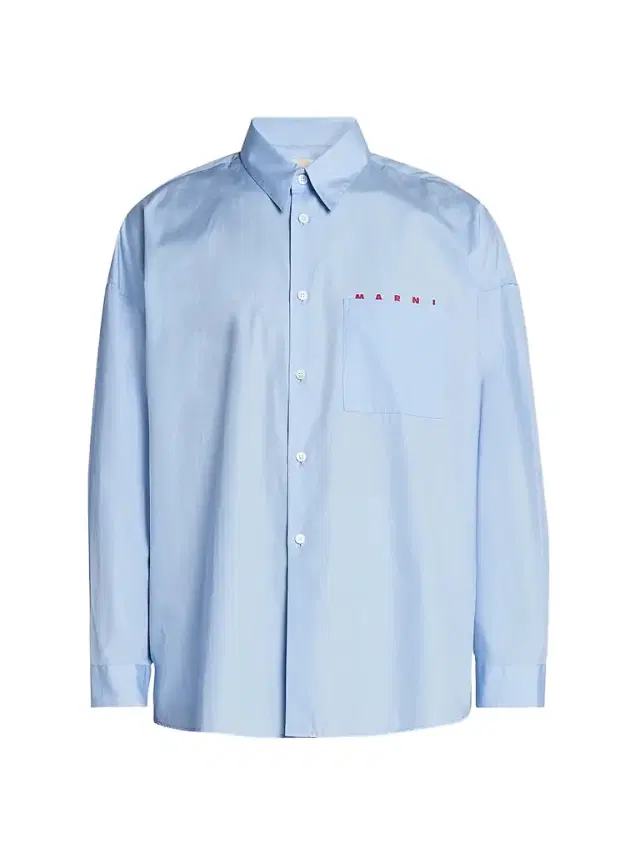 Marni Men's Logo Cotton Poplin Shirt - Light Blue