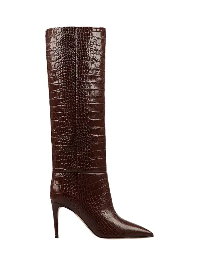 Paris Texas Women's Croc-Effect Leather Stiletto Boots - Ciccolato