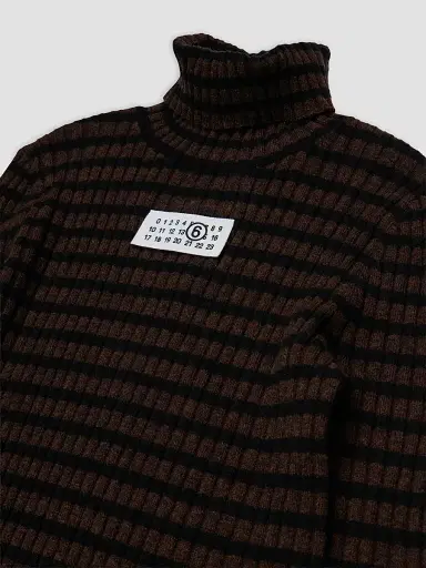 Maison Margiela Little Kid's & Kid's Striped Jersey Turtleneck Sweater - Striped Brown - Size 8 | Thumbnail 3 Maison Margiela Little Kid's & Kid's Striped Jersey Turtleneck Sweater - Striped Brown - Size 8 | Thumbnail 3