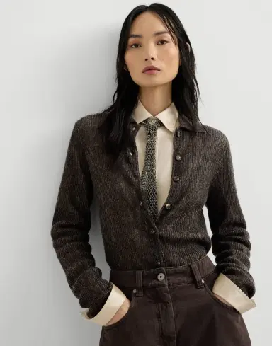 Brunello Cucinelli Sparkling silk, alpaca and wool rib knit cardigan | Thumbnail 6