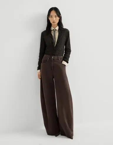 Brunello Cucinelli Dyed denim wide trousers with monili | Thumbnail 5