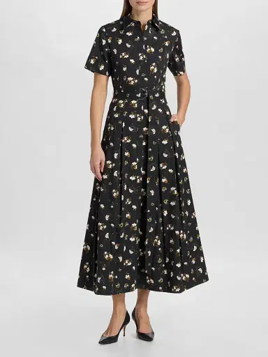 Adam Lippes Women's Leighton Floral Cotton Midi Dress - Black Floral - Size 14 | Thumbnail 2