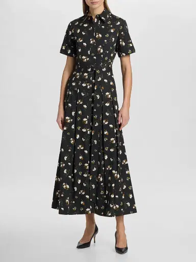 Adam Lippes Women's Leighton Floral Cotton Midi Dress - Black Floral - Size 14 | Thumbnail 3