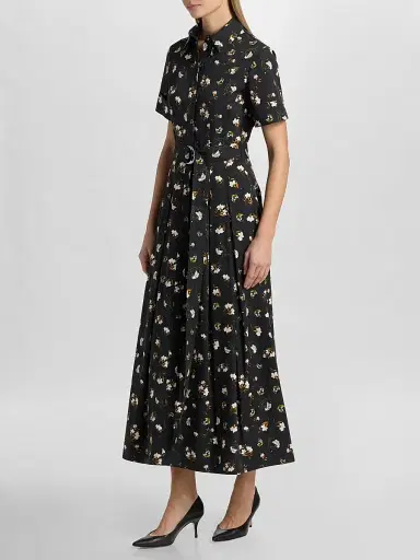 Adam Lippes Women's Leighton Floral Cotton Midi Dress - Black Floral - Size 14 | Thumbnail 4