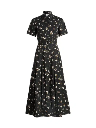 Adam Lippes Women's Leighton Floral Cotton Midi Dress - Black Floral - Size 14 | Thumbnail 1