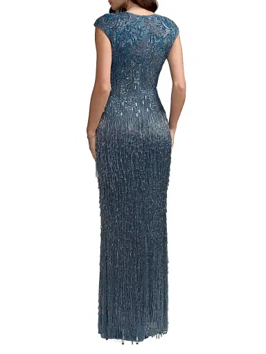 Mac Duggal Women's Evening Embellished Mesh Cap-Sleeve Gown - Slate Blue - Size 16 | Thumbnail 2 Mac Duggal Women's Evening Embellished Mesh Cap-Sleeve Gown - Slate Blue - Size 16 | Thumbnail 2