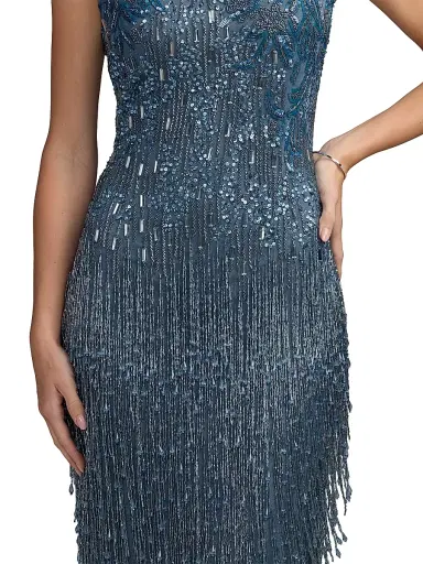 Mac Duggal Women's Evening Embellished Mesh Cap-Sleeve Gown - Slate Blue - Size 16 | Thumbnail 3 Mac Duggal Women's Evening Embellished Mesh Cap-Sleeve Gown - Slate Blue - Size 16 | Thumbnail 3