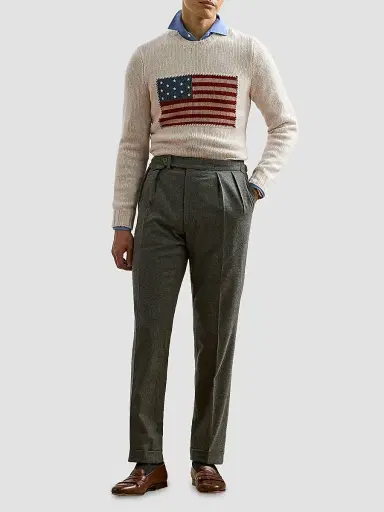 Ralph Lauren Purple Label Men's American Flag Cashmere Pullover Sweater - Classic Cream | Thumbnail 2 Ralph Lauren Purple Label Men's American Flag Cashmere Pullover Sweater - Classic Cream | Thumbnail 2