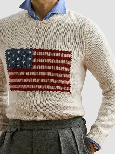 Ralph Lauren Purple Label Men's American Flag Cashmere Pullover Sweater - Classic Cream | Thumbnail 5 Ralph Lauren Purple Label Men's American Flag Cashmere Pullover Sweater - Classic Cream | Thumbnail 5