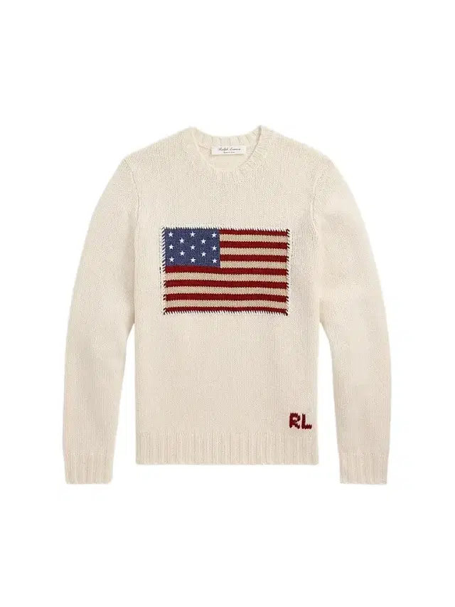 Ralph Lauren Purple Label Men's American Flag Cashmere Pullover Sweater - Classic Cream