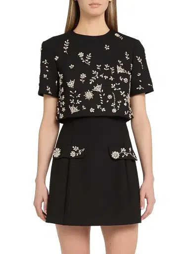 Oscar de la Renta Women's Crystal Floral-Embroidered Cocktail Minidress & Top Set - Black | Thumbnail 3