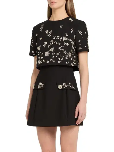 Oscar de la Renta Women's Crystal Floral-Embroidered Cocktail Minidress & Top Set - Black | Thumbnail 4