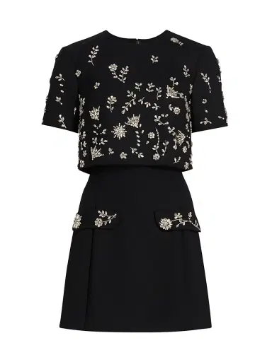 Oscar de la Renta Women's Crystal Floral-Embroidered Cocktail Minidress & Top Set - Black | Thumbnail 1